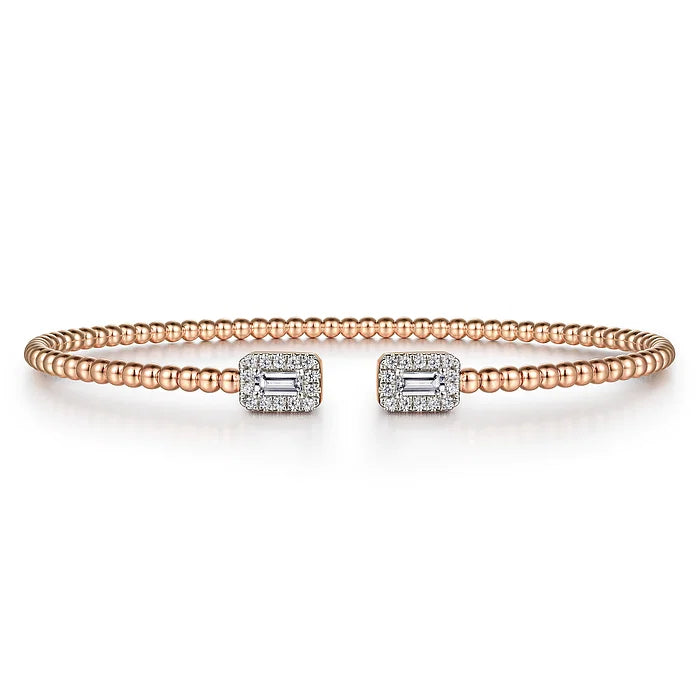 Diamond Baguette Open Bar Flexible Bangle Bracelet