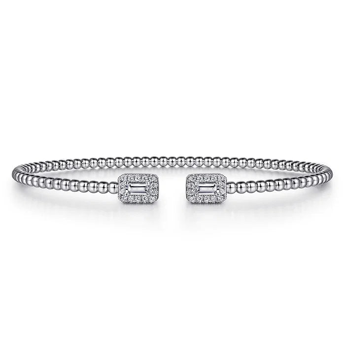 Diamond Baguette Open Bar Flexible Bangle Bracelet