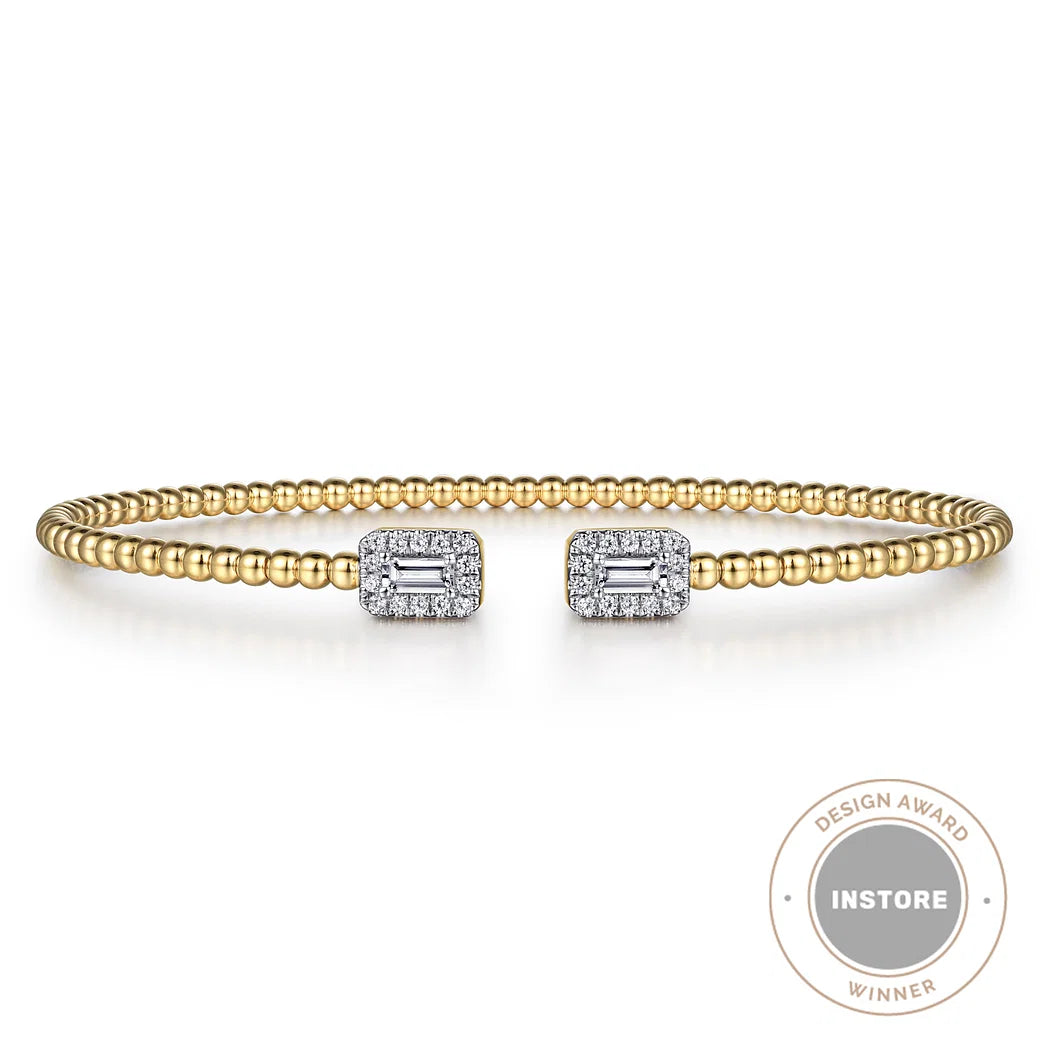 Diamond Baguette Open Bar Flexible Bangle Bracelet