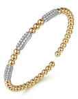 Diamond Pave Three Station Bar Beaded Flexible Bangle Bracelet