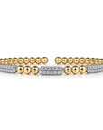 Diamond Pave Three Station Bar Beaded Flexible Bangle Bracelet