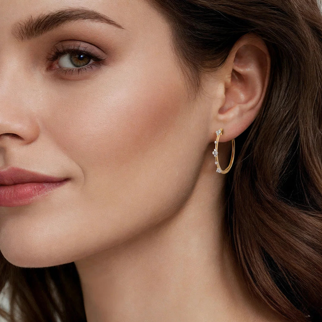 Yellow Gold Quatrefoil Diamond Hoop Earrings