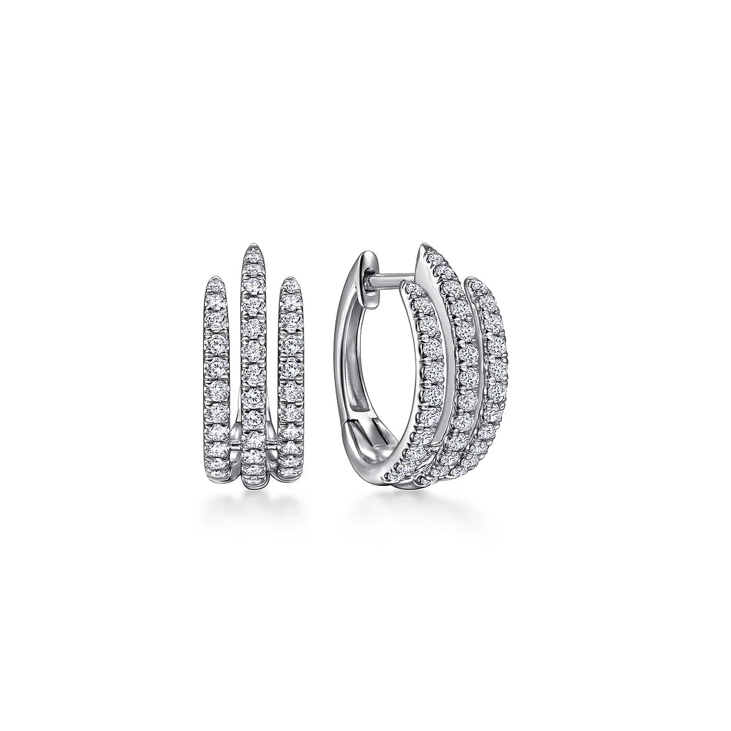 Triple Row Diamond Huggies in White Gold