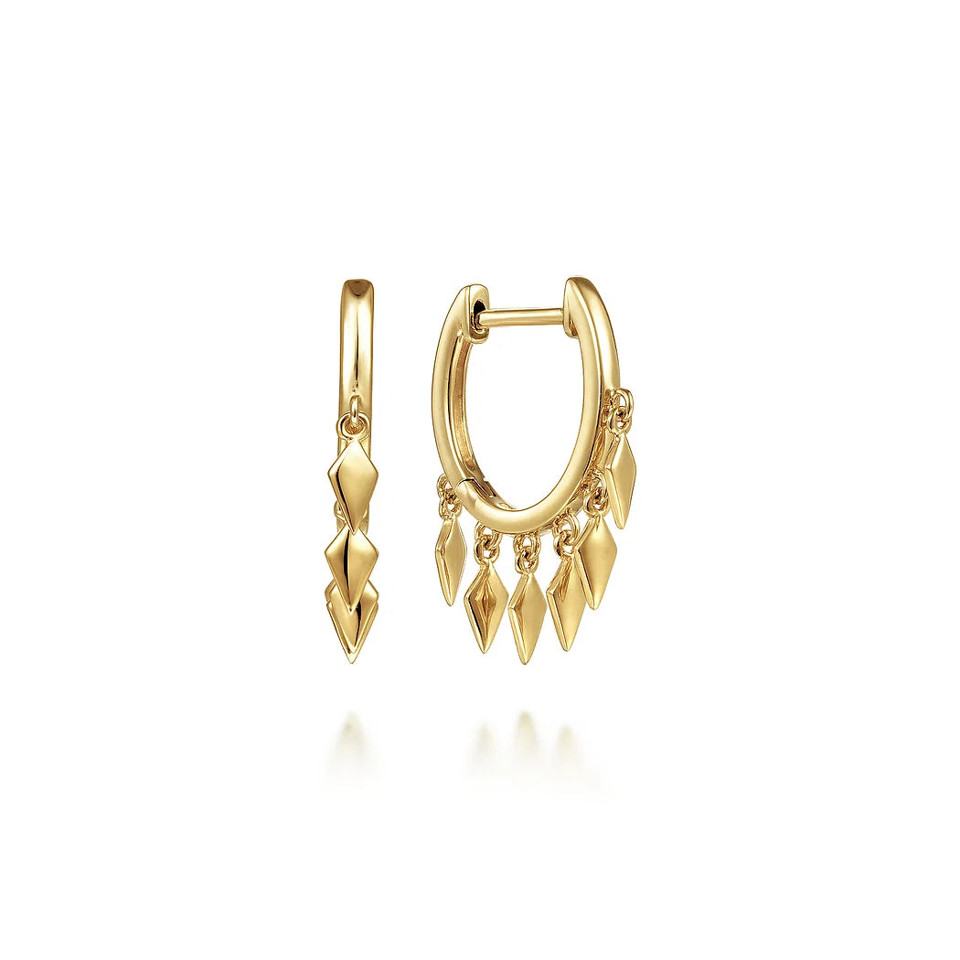 Yellow Gold Huggie Earrings with Spike Drops