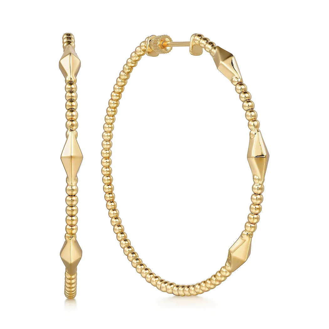 Yellow Gold Pyramid Hoop Earrings