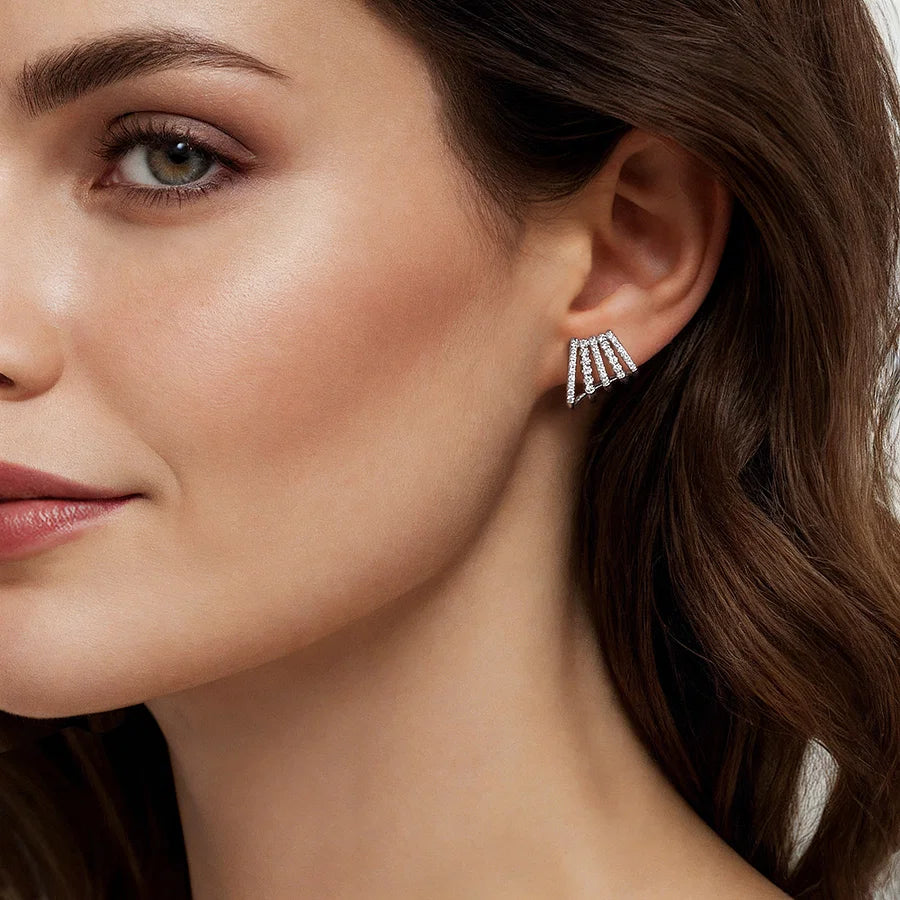 Diamond J Hoop Stud Earrings