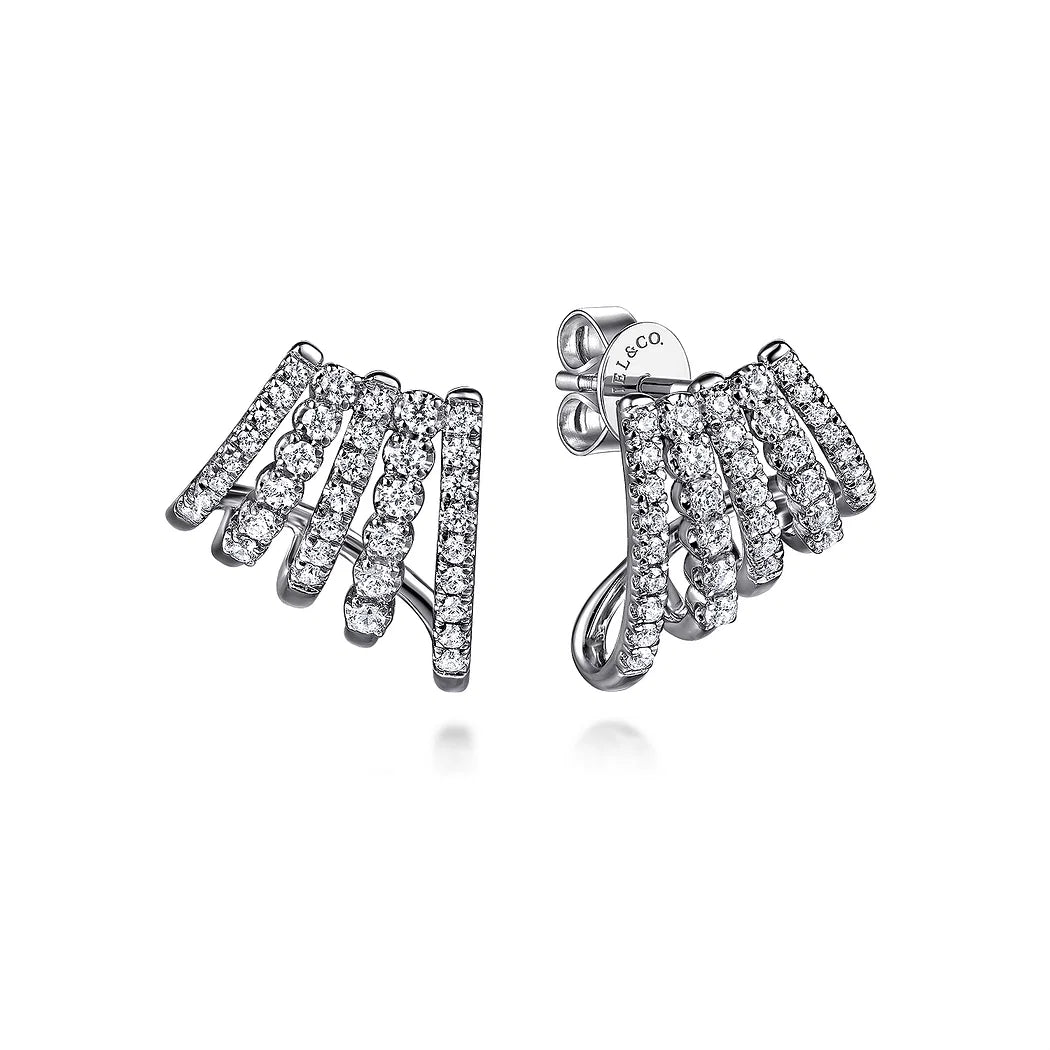 Diamond J Hoop Stud Earrings