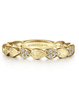 Stackable Yellow Gold Delicate Leaf Diamond Ring