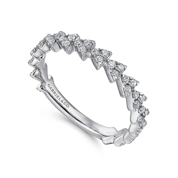 Stackable White Gold Ring with Triangle Diamond Clusters