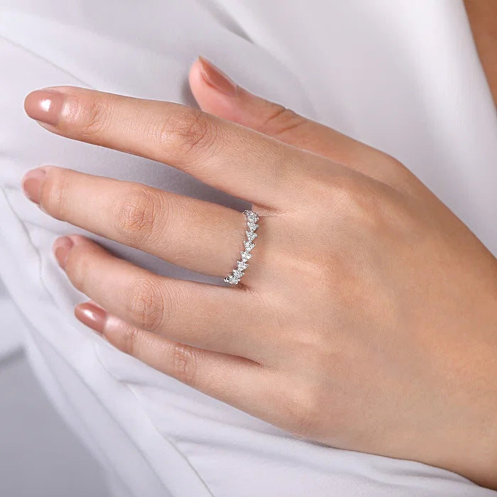 Stackable White Gold Ring with Triangle Diamond Clusters