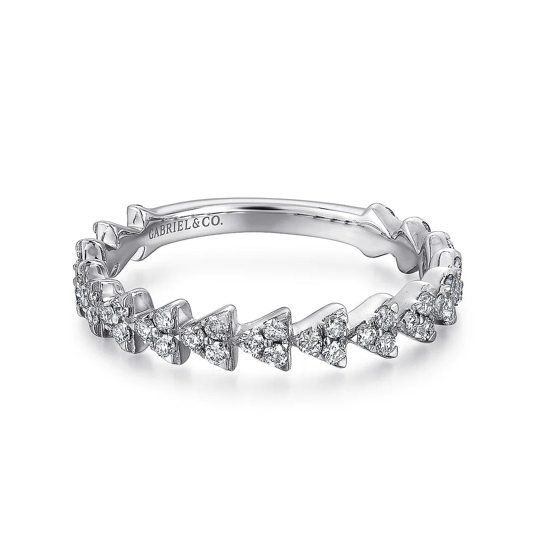 Stackable White Gold Ring with Triangle Diamond Clusters