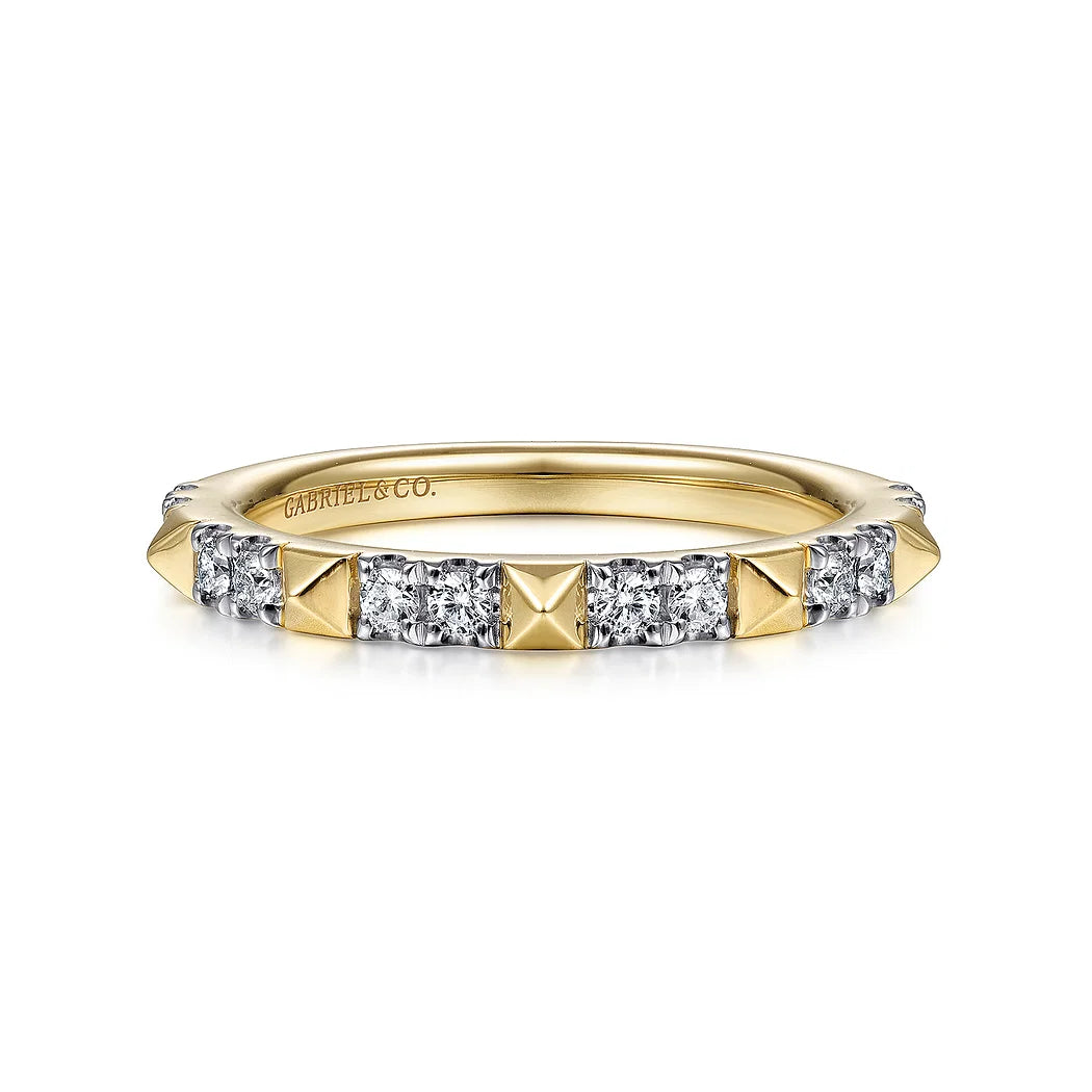 Stackable Diamond and Yellow Gold Pyramid Ring