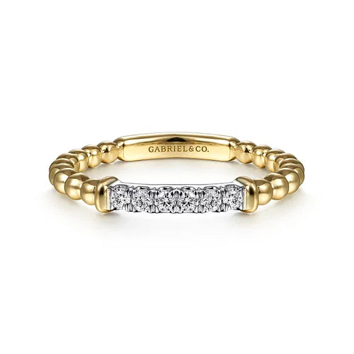 Stackable Beaded Band with Pave Diamonds