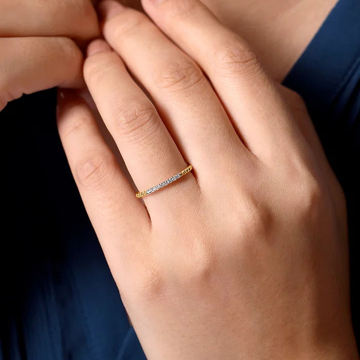 Stackable Diamond and Yellow Gold Bead Ring