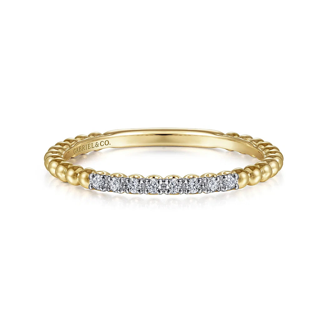 Stackable Diamond and Yellow Gold Bead Ring
