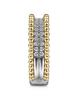 Wide Pave Diamond and Bead Two-Tone Gold Ring