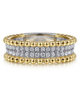 Wide Pave Diamond and Bead Two-Tone Gold Ring