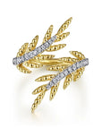 Olive Branch Bypass Ring with Diamonds in Yellow Gold