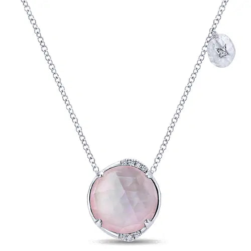 Silver Rock and Pink Mother of Pearl Necklace