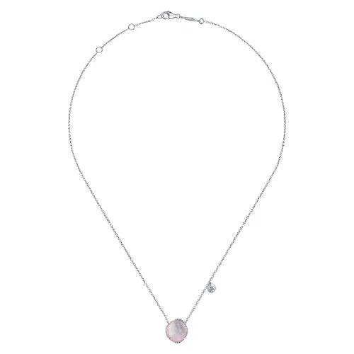 Silver Rock and Pink Mother of Pearl Necklace
