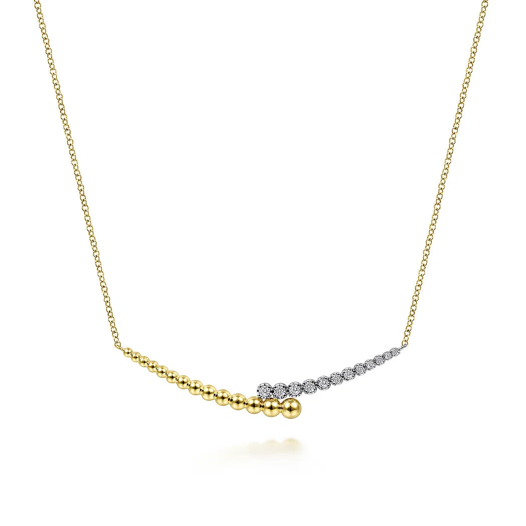 Diamond Bar and Yellow Gold Bead Necklace