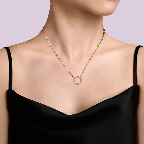 Yellow Gold Chain Necklace with Circle