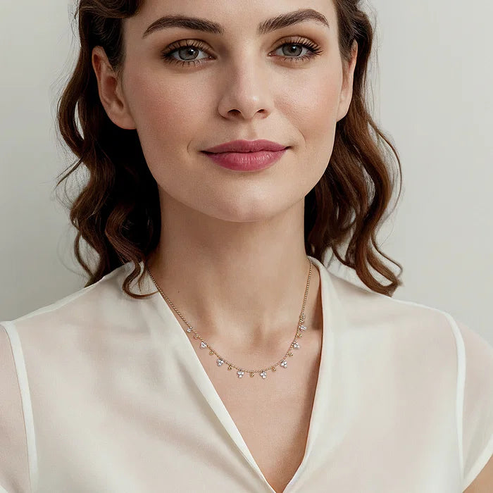 Diamond Drop and Yellow Gold Bead Necklace