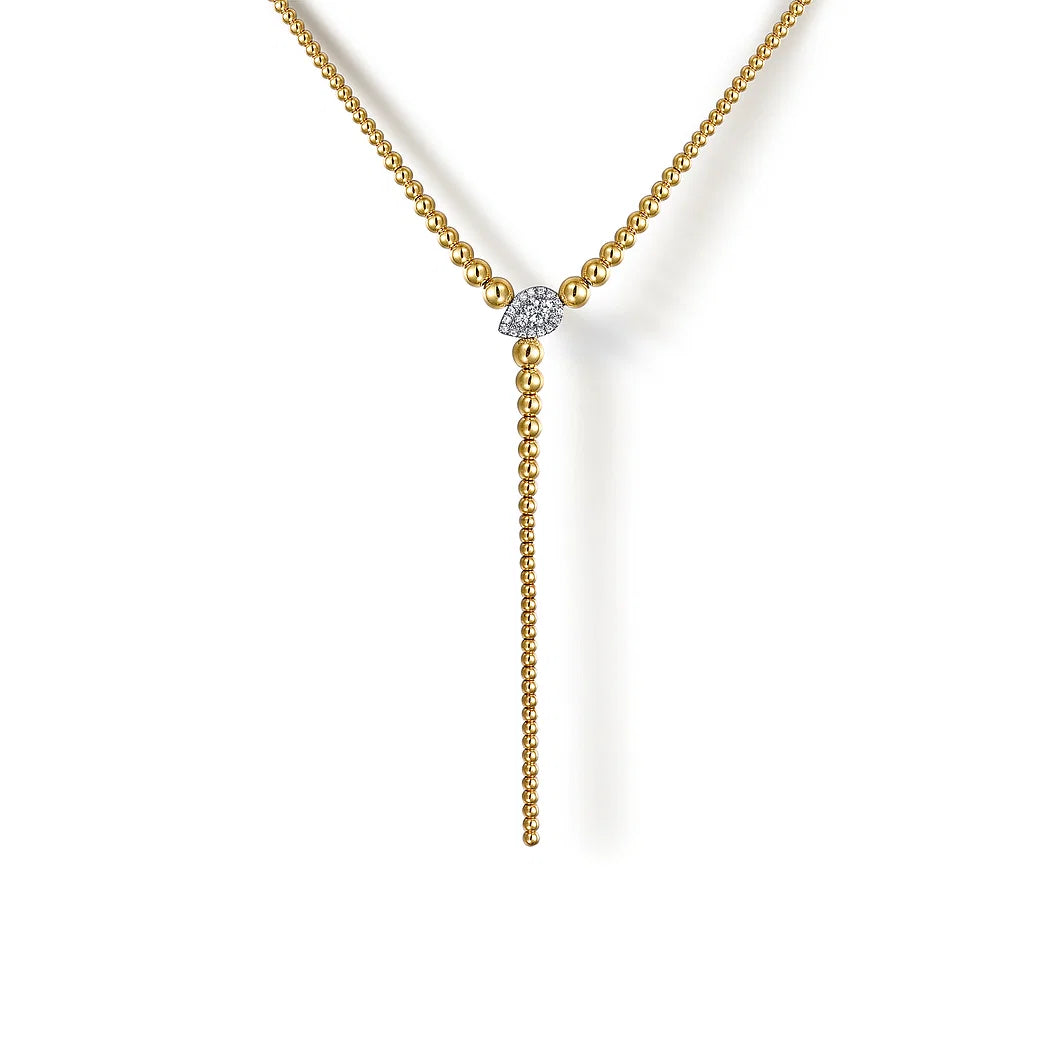 Diamond and Yellow Gold Bead Y Necklace