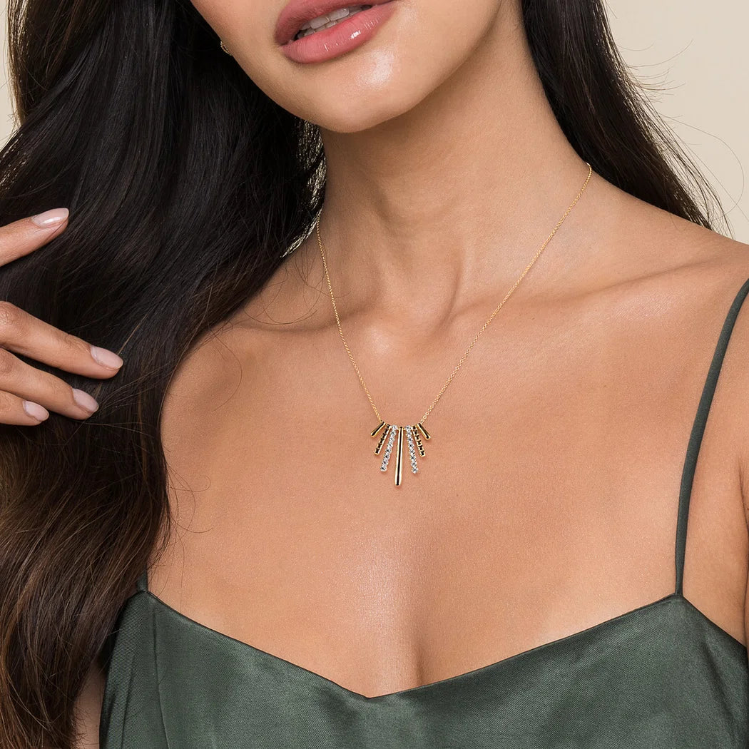 Modern Diamond and Gold Graduated Pendant Necklace