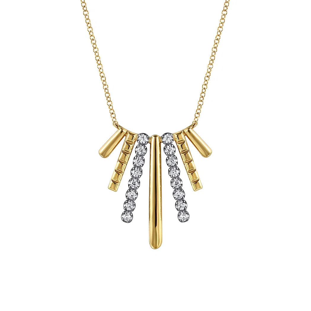 Modern Diamond and Gold Graduated Pendant Necklace