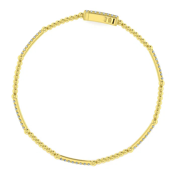 Diamond Tennis Bracelet with Beaded Yellow Gold