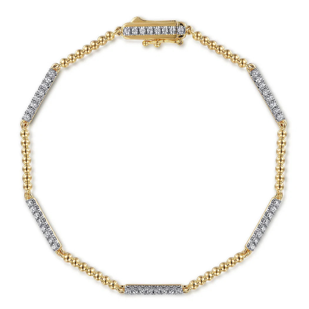 Diamond Tennis Bracelet with Beaded Yellow Gold